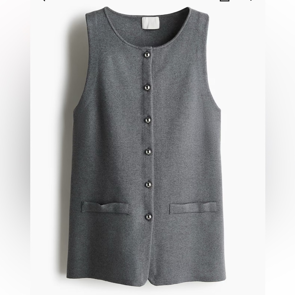H&M Fine-Knit Vest Sweater Button Down– Gray